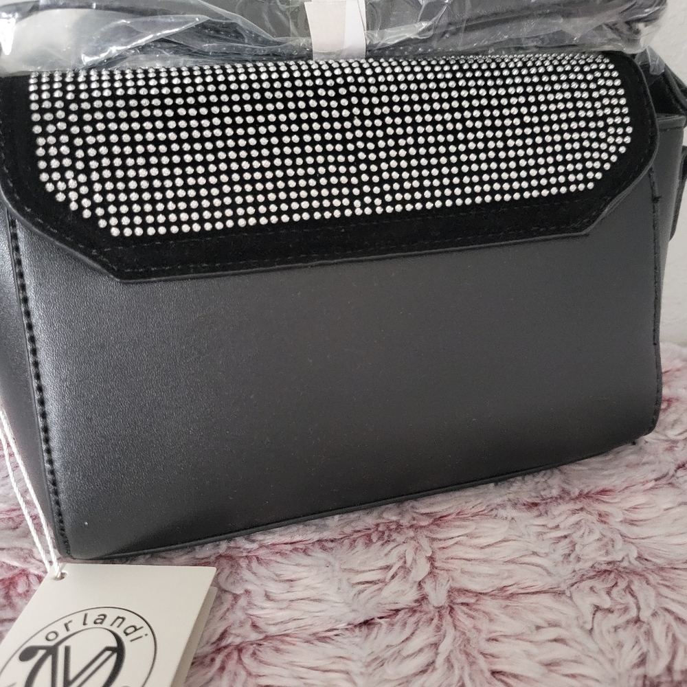 VALENTINO ORLANDI NWT BAG BLACK STUD BLING RHINESTONE CAMERA CROSSBODY BAG - Picture 4 of 10